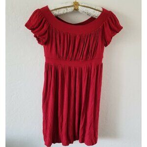 Muse Womens A-Line Mini Dress Short Puff Sleeve Ruched Red Size 6 Side Pocket